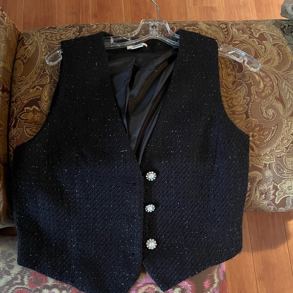 JASON WU Black Metallic Tweed Jewel Button Vest | Size Medium - Picture 10 of 12